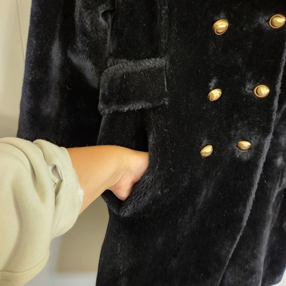 Vintage 1960s Black Faux Fur Winter Coat Jacket Borgazia MCM 60s Mod Mid century - Picture 5 of 12